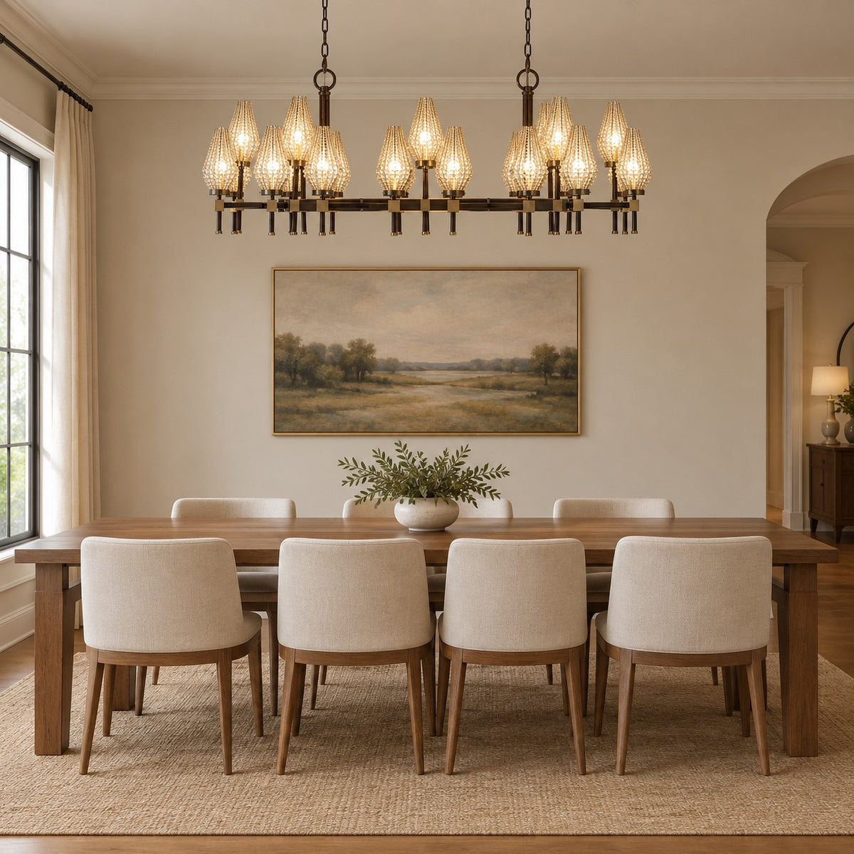 Modern Rectangular Crystal Shade Chandelier for Dining Room
