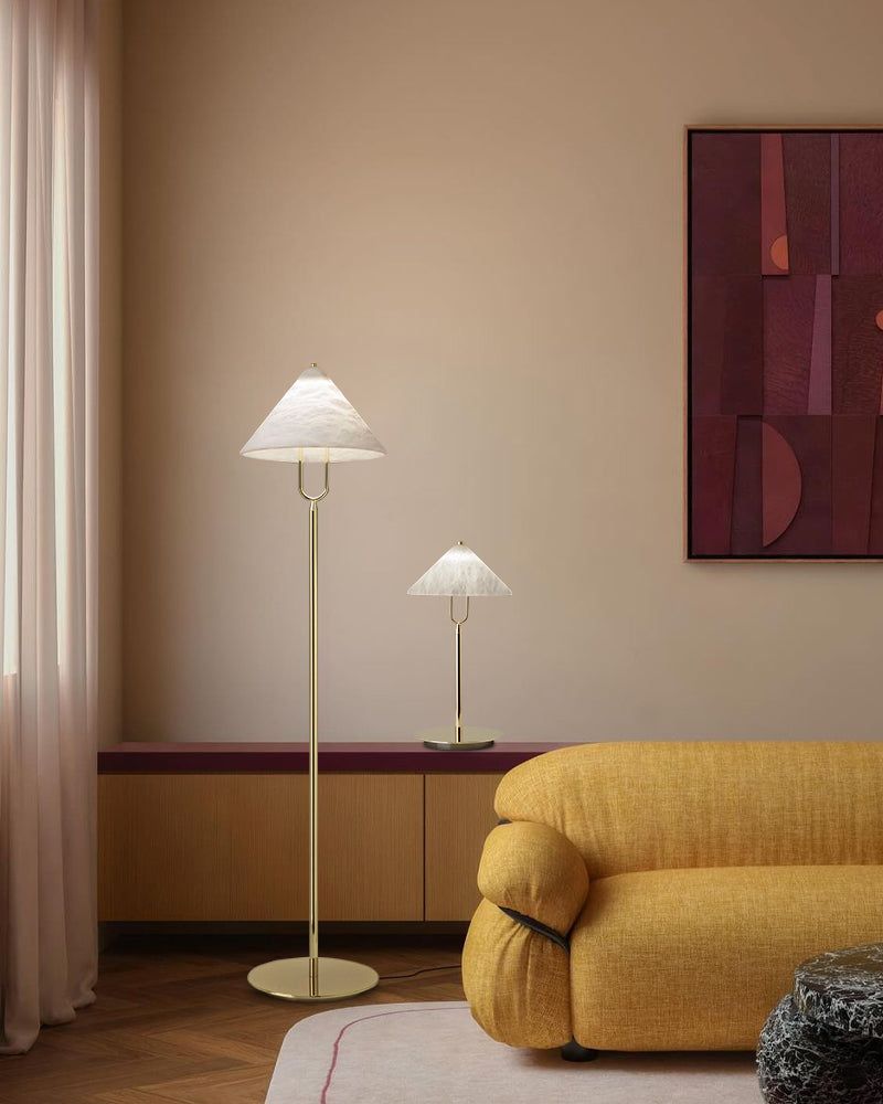 Fuji Aluminum Golden Rod LED Cone Alabaster High Floor Lamp H 55"