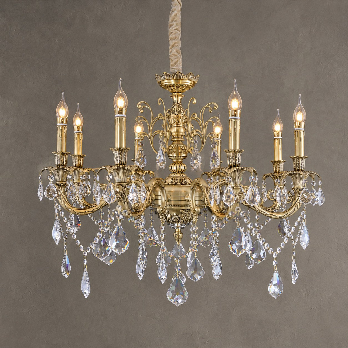 Baroque Revival Unique Patterned Antique Brass Chandelier Set