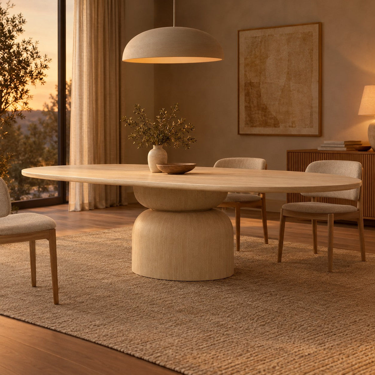 Hand-Sculpted Modern Oval Oak Dining Table