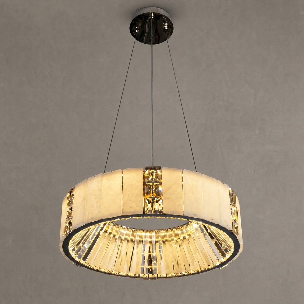 Cristallo Modern Alabaster Round Drum Chandelier