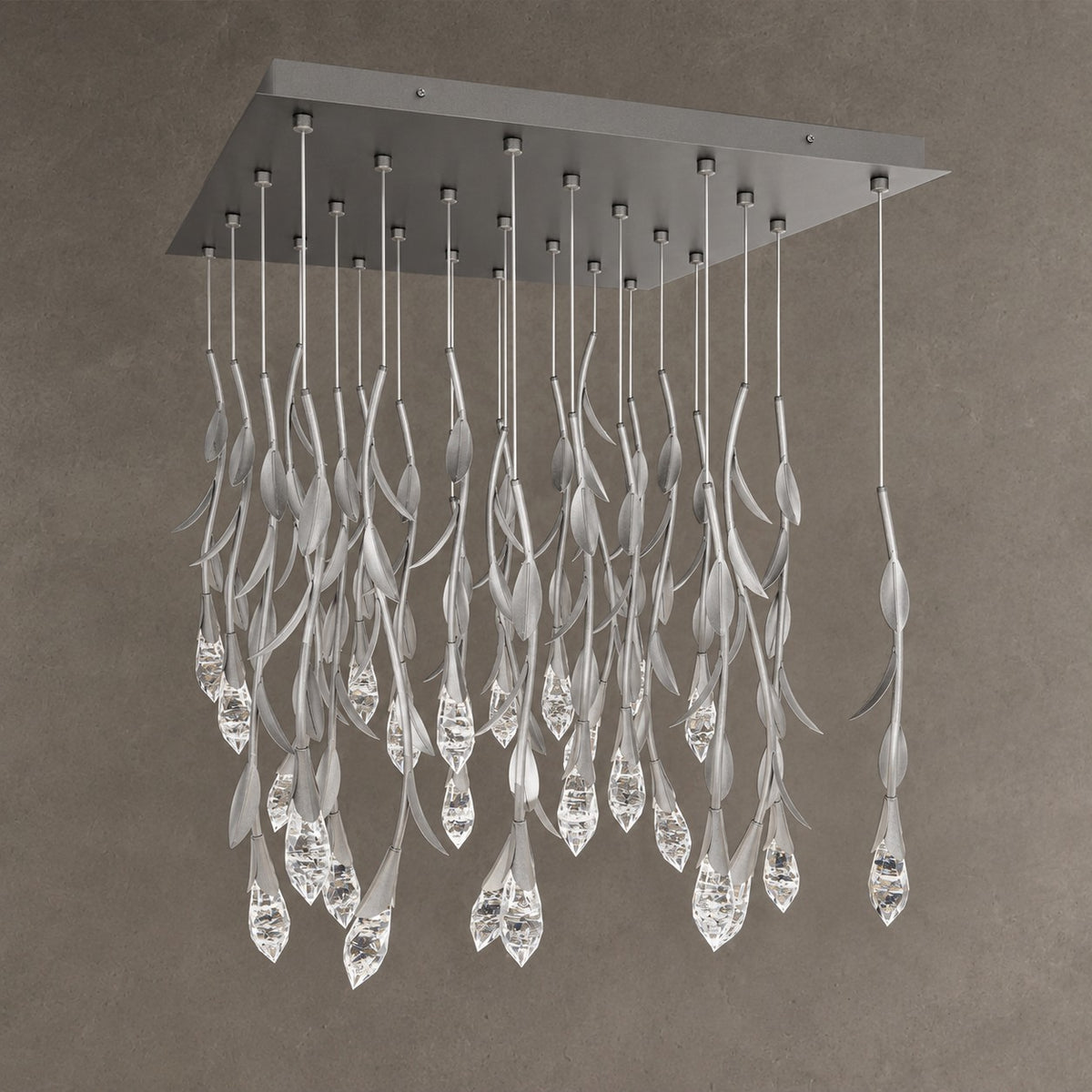 Modern Luxury Floating Branches Floral Crystal Chandelier with Square Canopy for High-ceiling