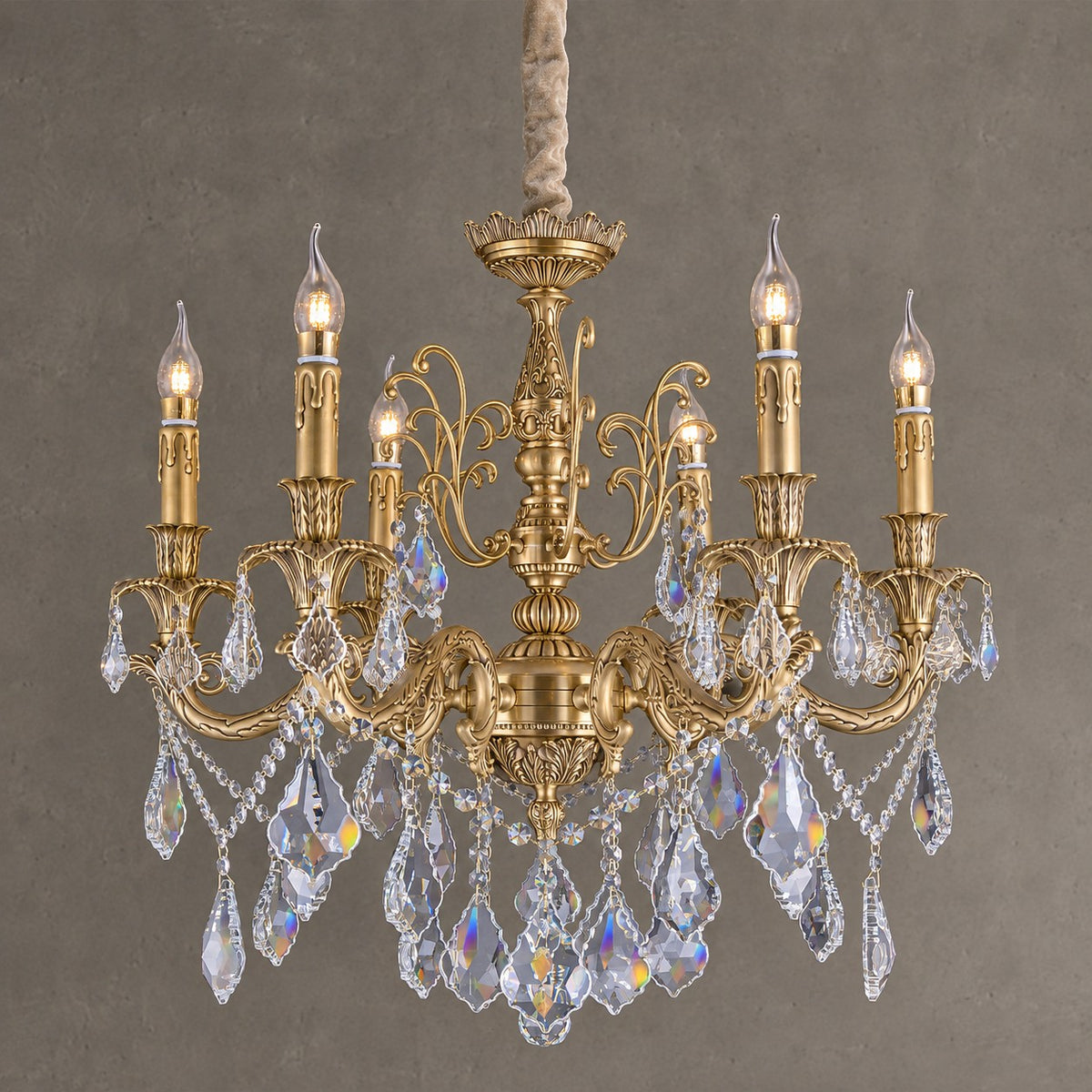 Baroque Revival Unique Patterned Antique Brass Chandelier Set