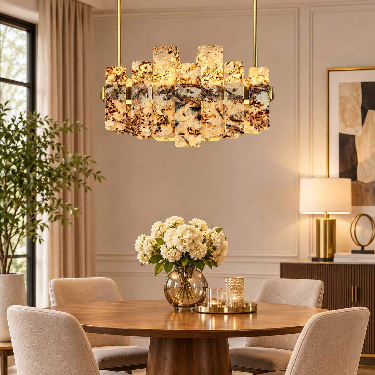 Modern Layered Luxury Stone LED Chandelier