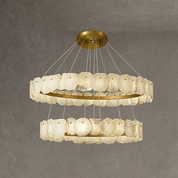 3-Tier Stairwell Alabaster Disk Chandelier with Long Cord