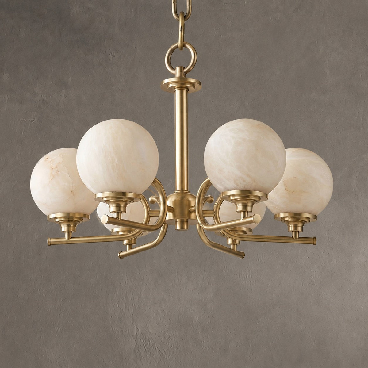 Brass 6-Arm Chandelier Alabaster