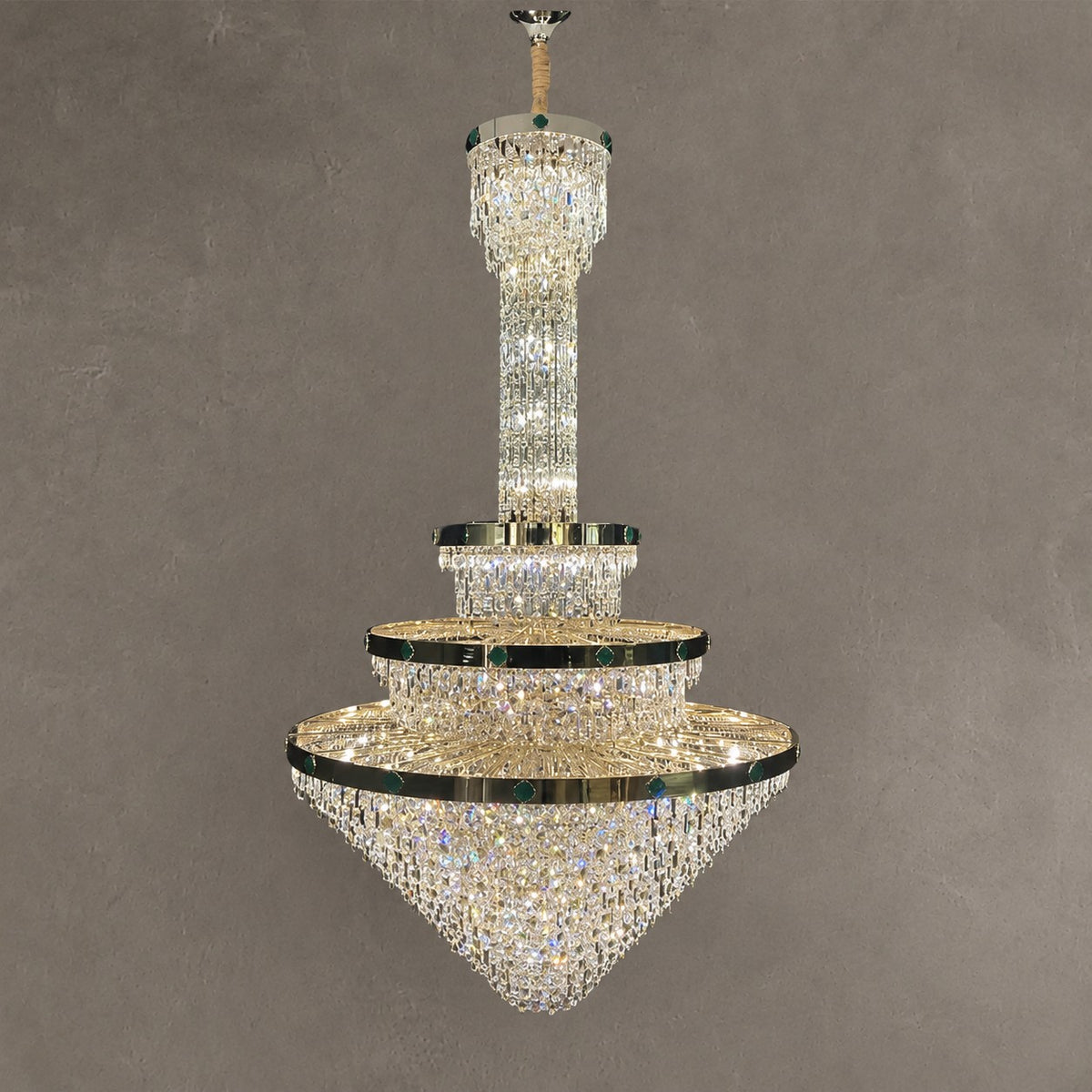 Extra Large 3-layer Conical Funnel Crystal Chandelier for High-ceiling Foyer/Hallway/Entryway