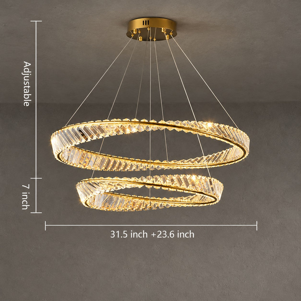 1/2/3-Ring Crystal Chandelier for Luxury Living/ Dining Room/Bedroom
