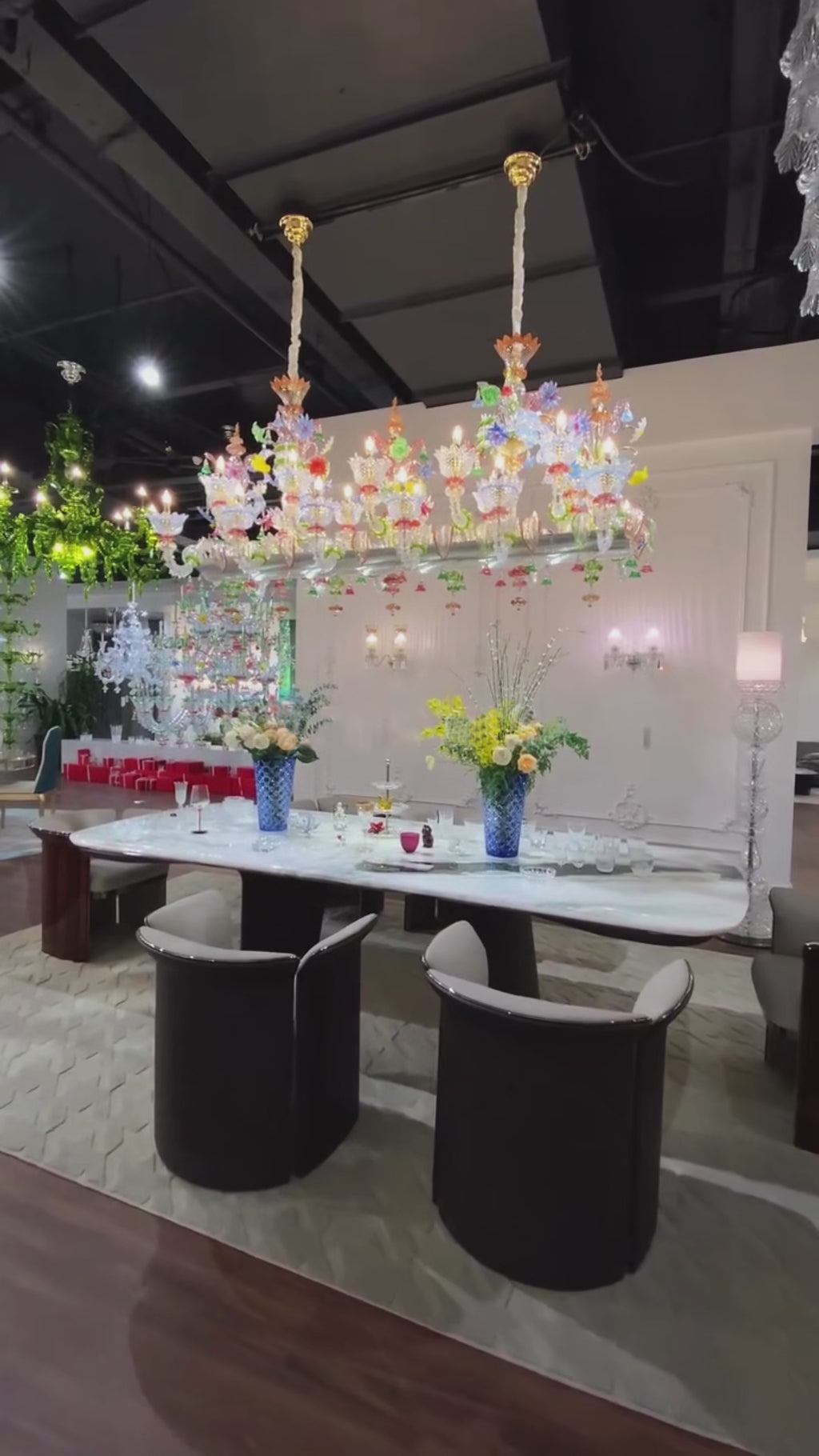 Luxury Palace Style Colorful Handmade Floral Crystal Linear Chandelier