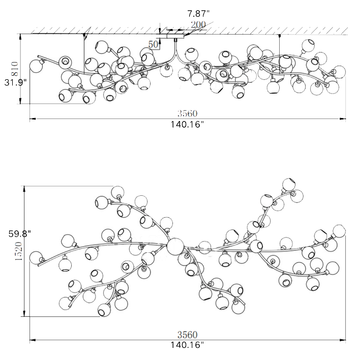Contemporary Hand-blown Glass Globes Branch Chandelier for Dining Room Living Room and Kitchen Island