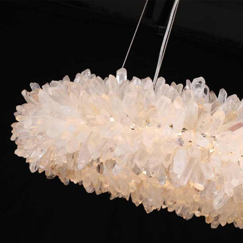 24-47 Inch Round Clear Geode Quartz Crystal Ring Pendant Light Modern Chandelier for Living Room