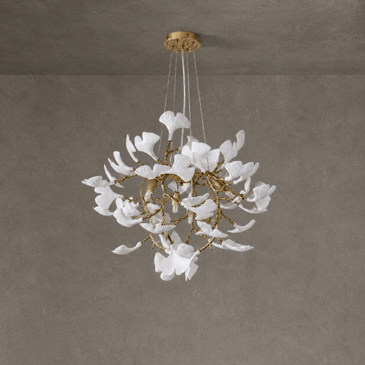 Elegant Ceramic Ginkgo Leaf Chandelier D600 - Matte Gold