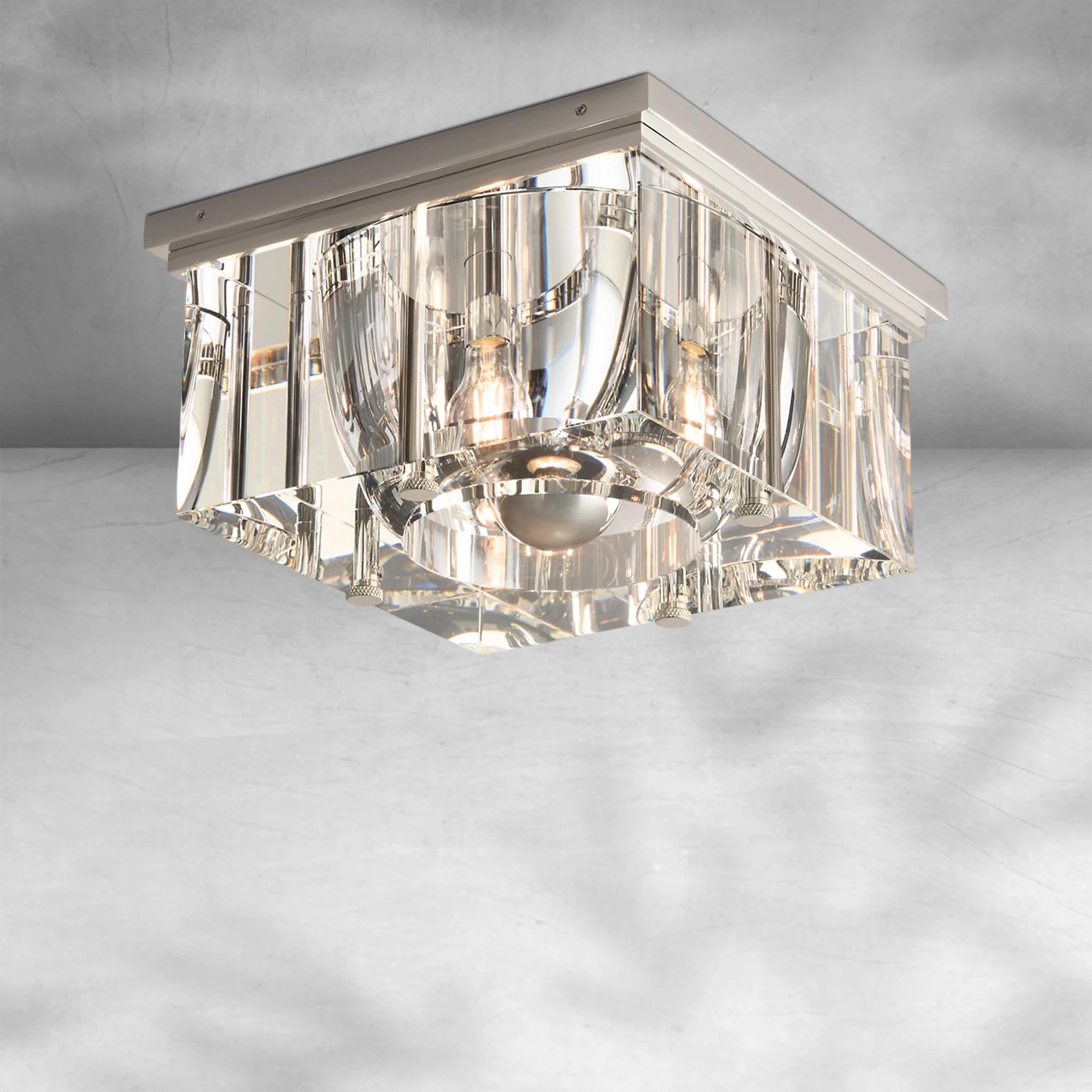 Exquisite Sable Square Crystal Flushmount Ceiling Light Brass & K9 Glass
