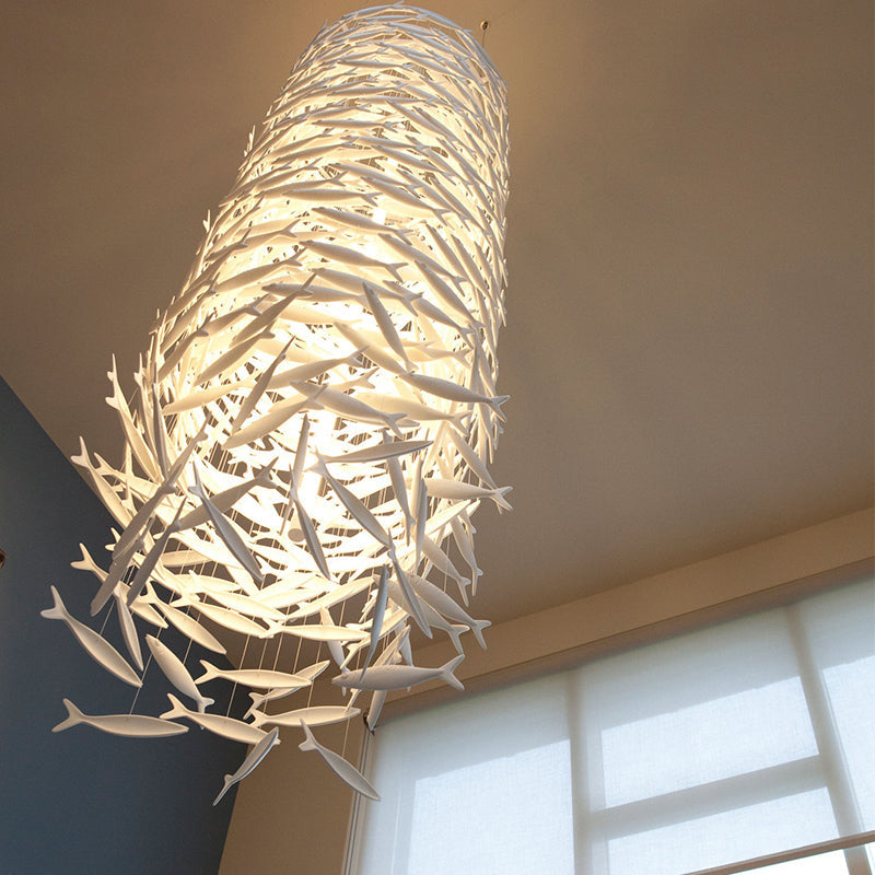 Elegant Porcelain Fish Shaped Dining Table Chandelier with Warm Light