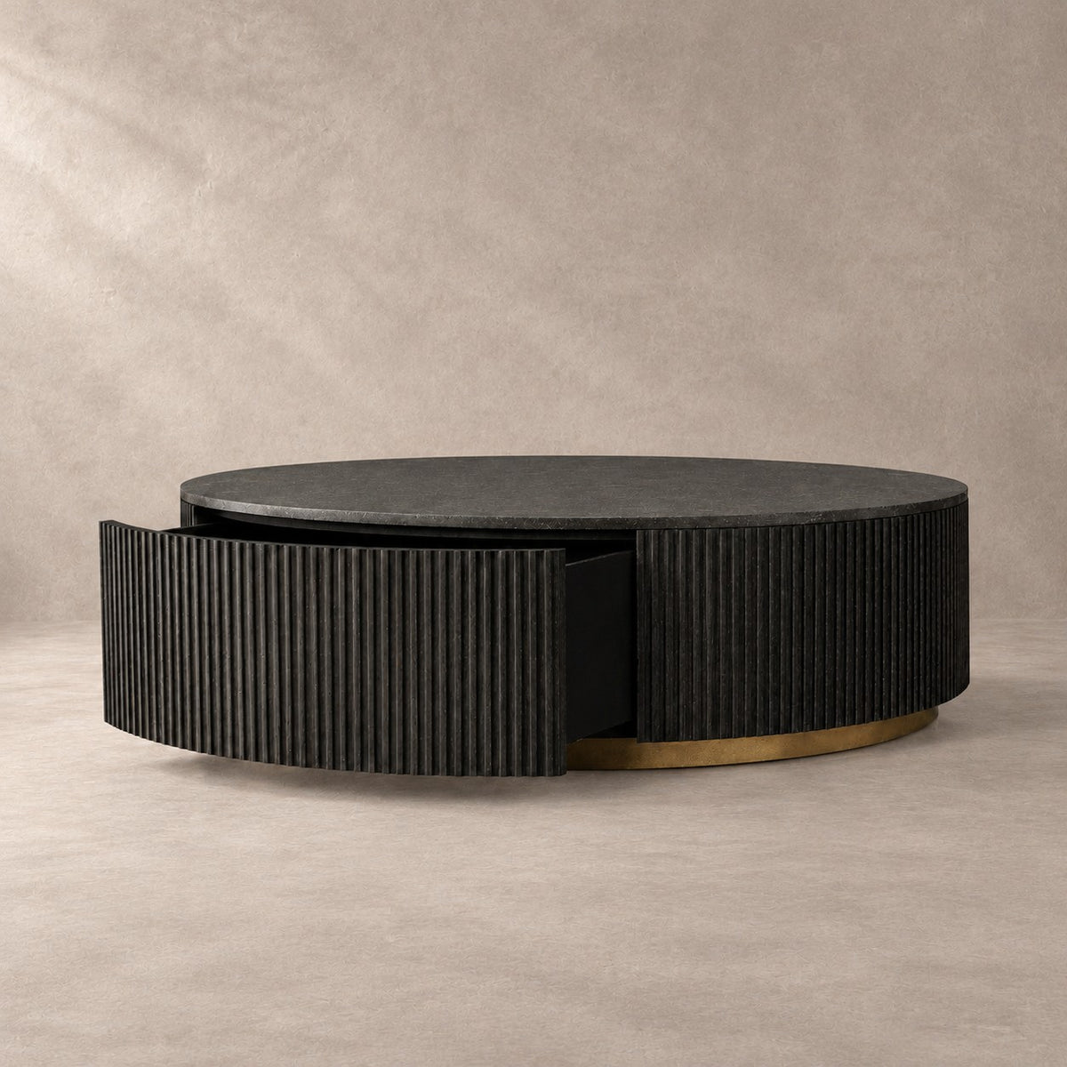 Reeded Oak Round Storage Coffee Table