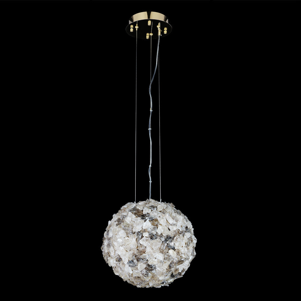 Modern Clear & Smoky Rock Crystal Ball Pendant Light