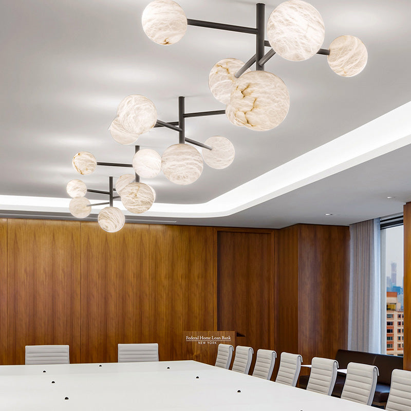 Sian Modern Alabaster Sphere Pendant Light with Brass Finish