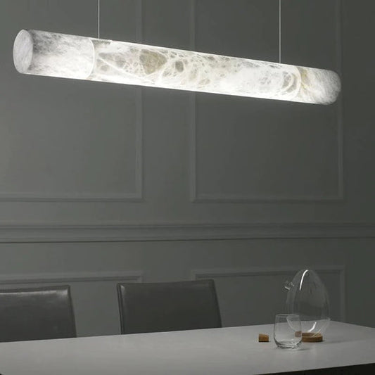 Modern Luxury Alabaster Linear Pendant Light Over Kitchen Island