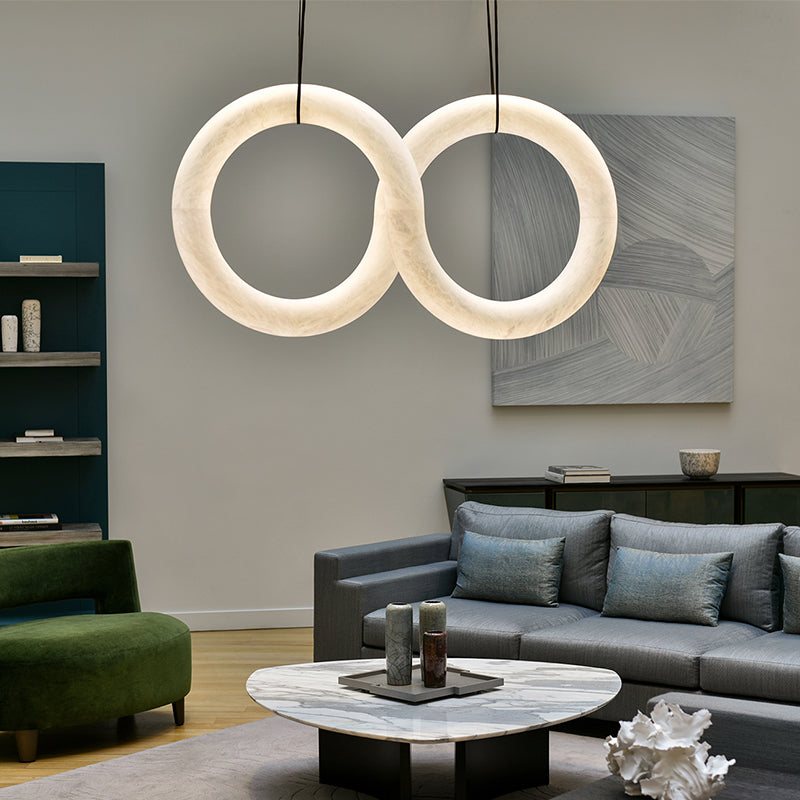 Oslo Infinity Alabaster Symmetrical Pendant Light – Modern Brass Chandelier