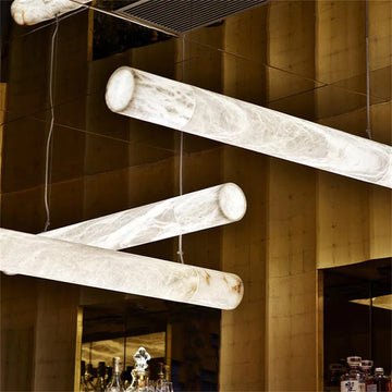 Modern Luxury Alabaster Linear Pendant Light Over Kitchen Island