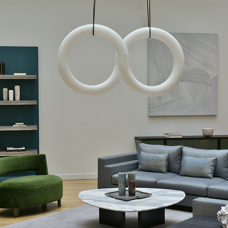 Oslo Infinity Alabaster Symmetrical Pendant Light – Modern Brass Chandelier