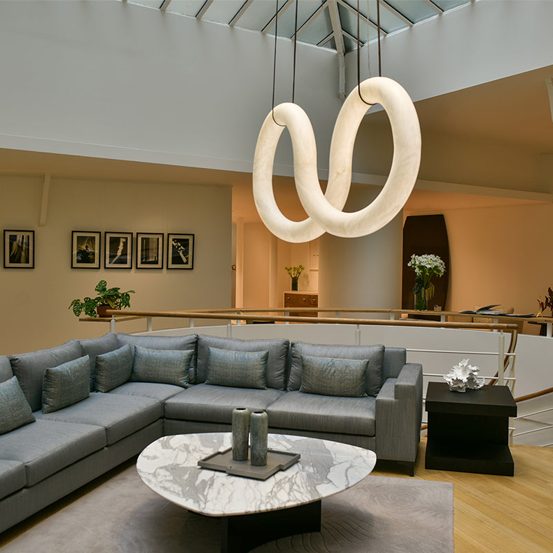 Oslo Infinity Alabaster Symmetrical Pendant Light – Modern Brass Chandelier