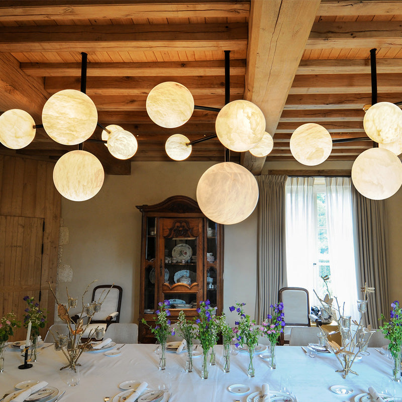 Sian Modern Alabaster Sphere Pendant Light with Brass Finish