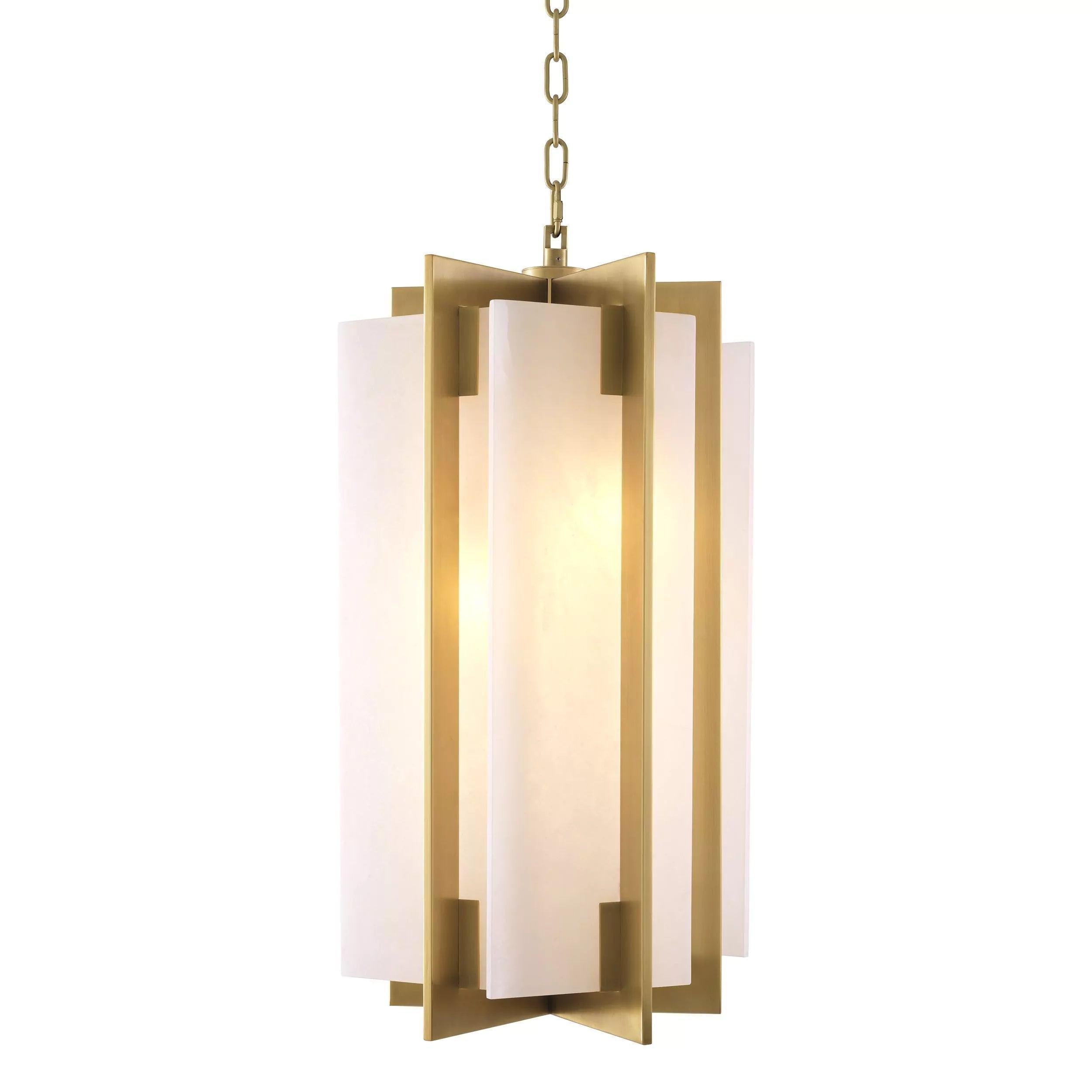 Lugano Modern Brass Alabaster Chandelier with Adjustable Chain