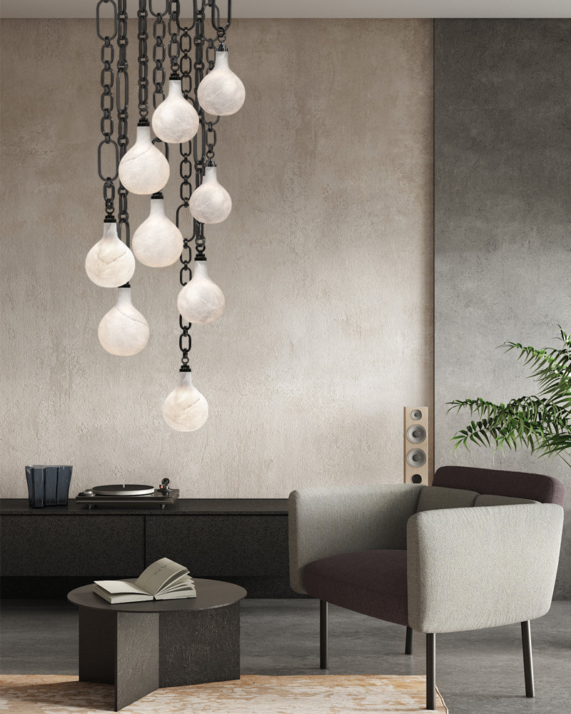 Cluster White Alabaster Globe Pendant Light with adjustable chain