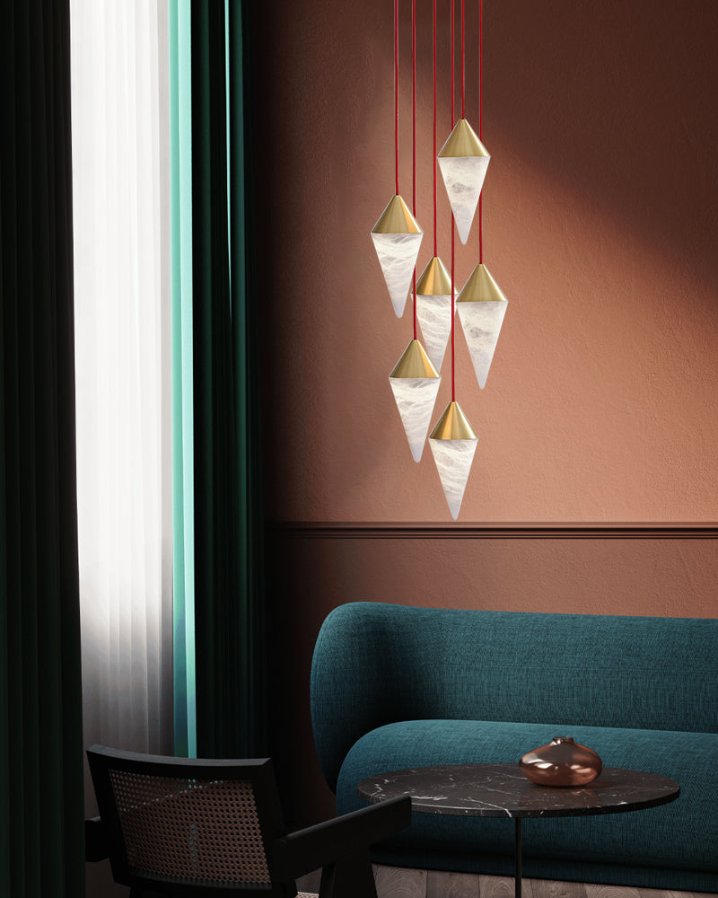 12 light Conical Cluster Minimalist Design Alabaster Pendant Light