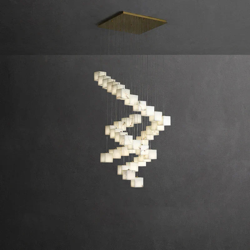 Alabaster Cubic Linear Chandelier