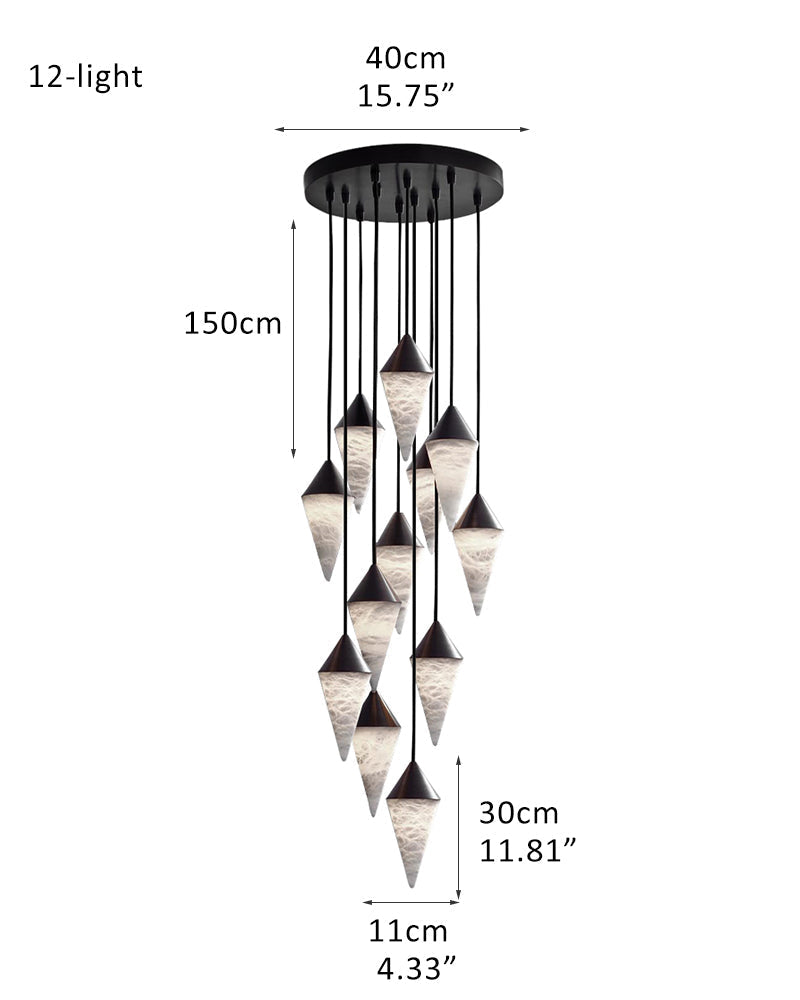 12 light Conical Cluster Minimalist Design Alabaster Pendant Light