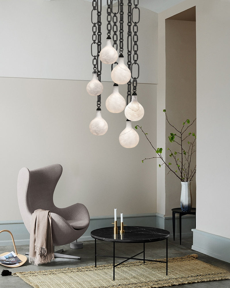 Cluster White Alabaster Globe Pendant Light with adjustable chain