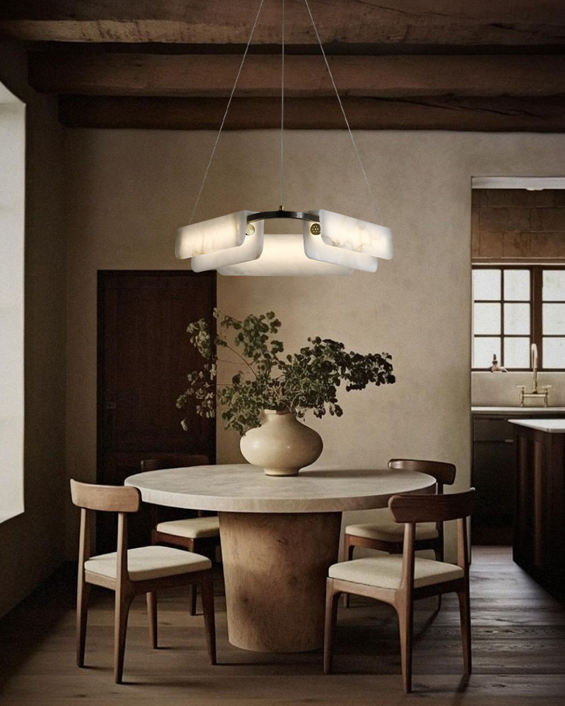 Modern Linear Black Metal Elegant Alabaster Pendant for Living room Lighting