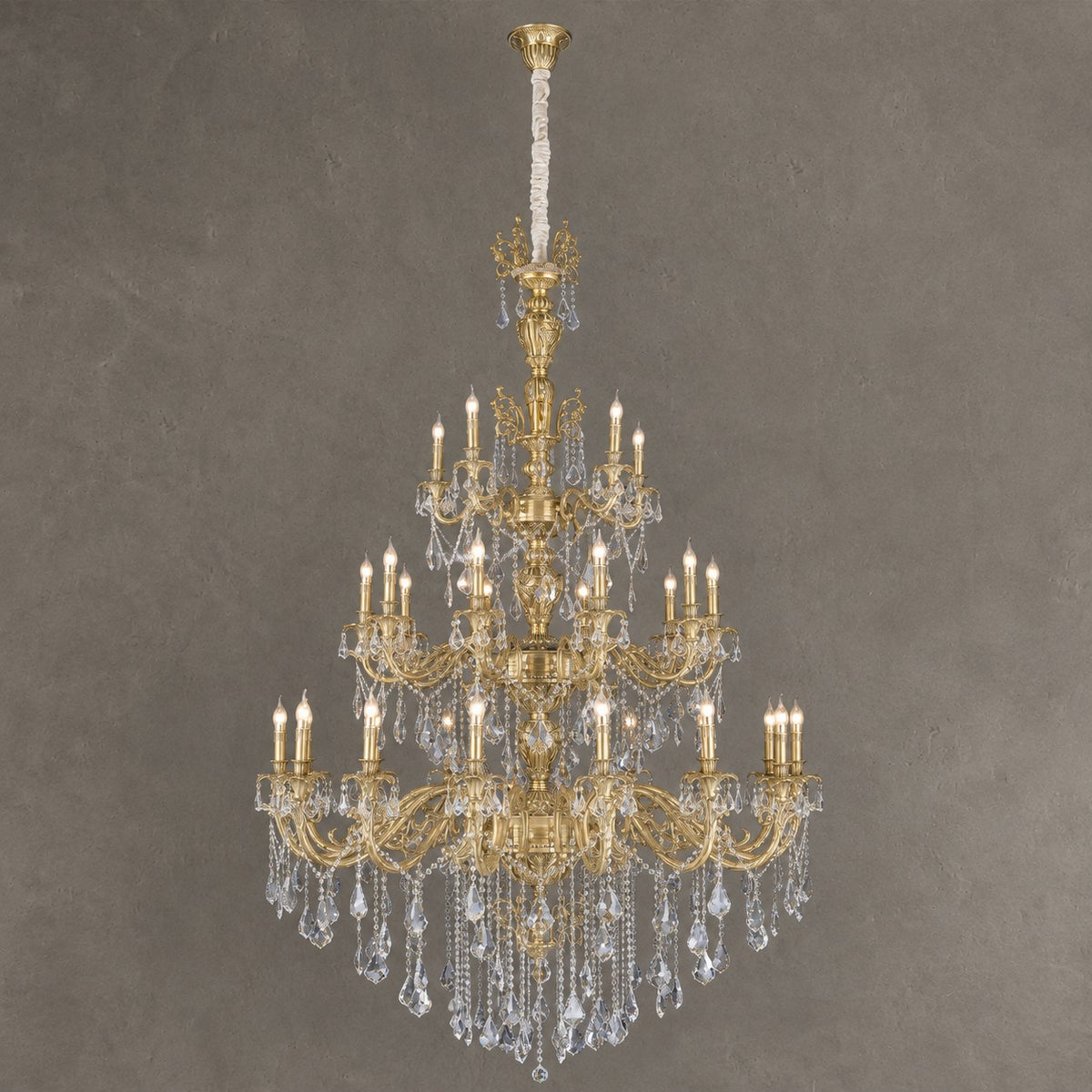 Baroque Revival Unique Patterned Antique Brass Chandelier Set