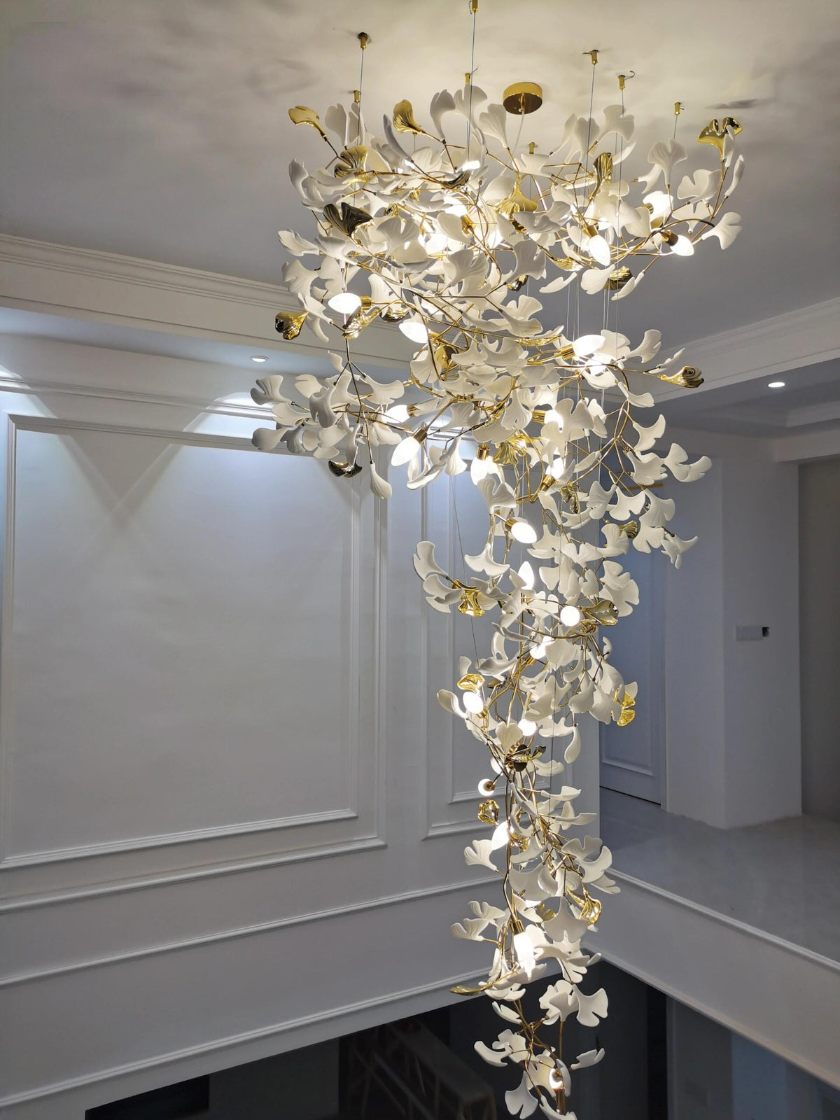 Extra Large Ceramics Ginkgo Leaves Twig Chandelier for High Ceiling Living Room/Hotel Hall
