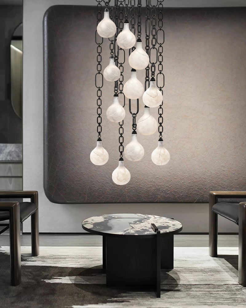 Cluster White Alabaster Globe Pendant Light with adjustable chain