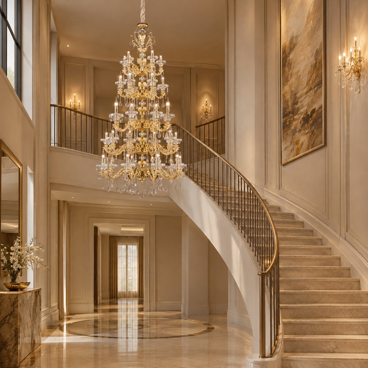 Baroque Revival Crystal Chandelier with Industrial 24K Gold Finish
