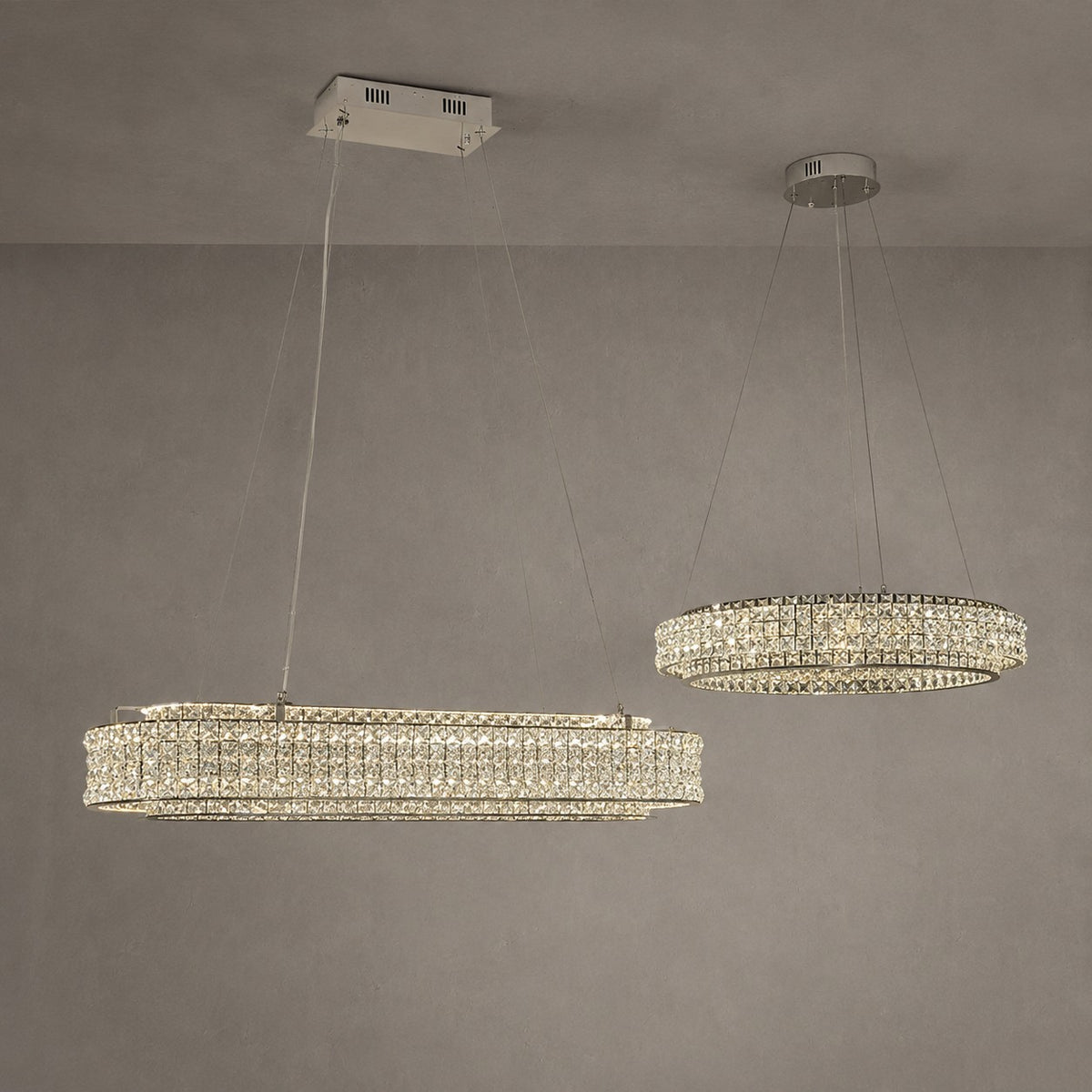 Light Luxury Two-Layered Round/Oval Crystal Chandelier for Living/Dining Room/Kitchen Island