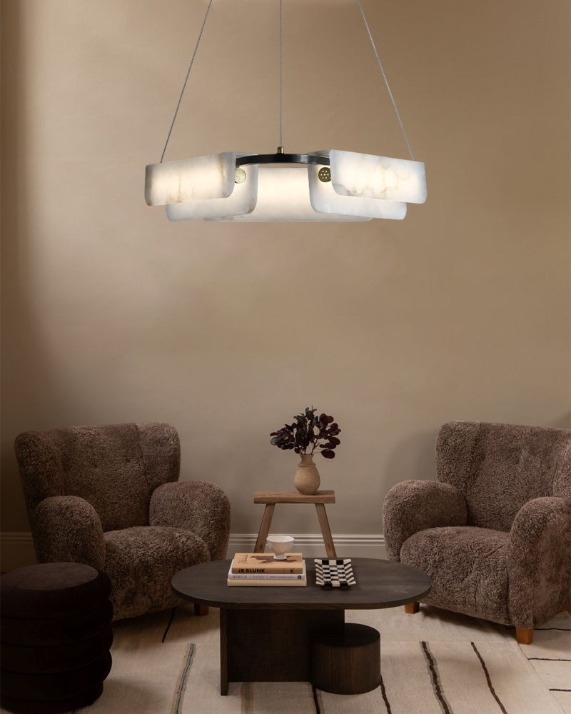 Modern Linear Black Metal Elegant Alabaster Pendant for Living room Lighting