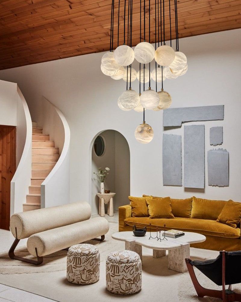 Small Alabaster Cluster Globes Ceiling Pendant Light For High Ceiling