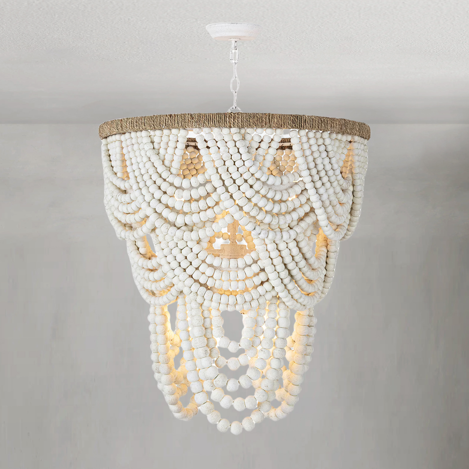 Willara White Wood Bead Chandelier