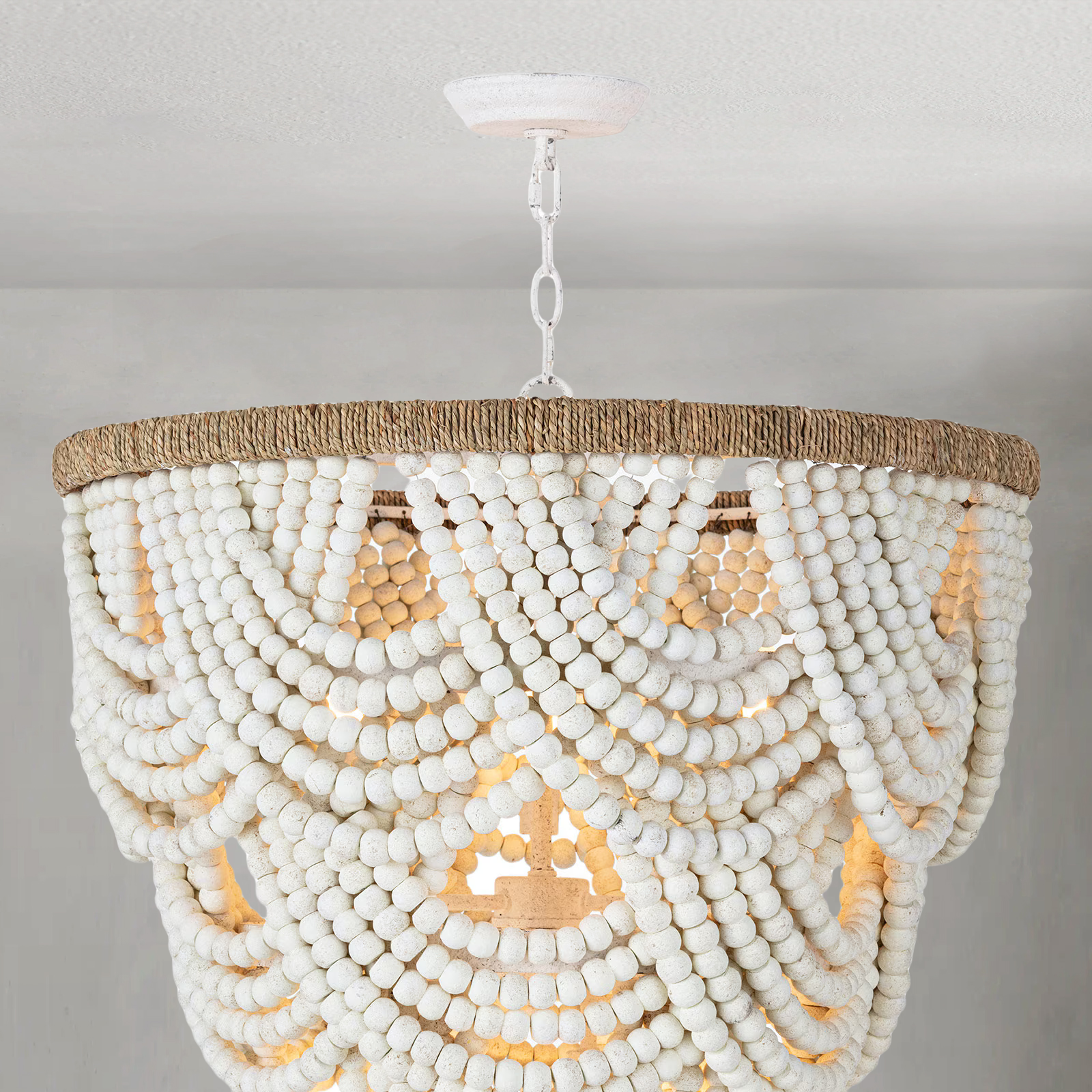 Willara White Wood Bead Chandelier