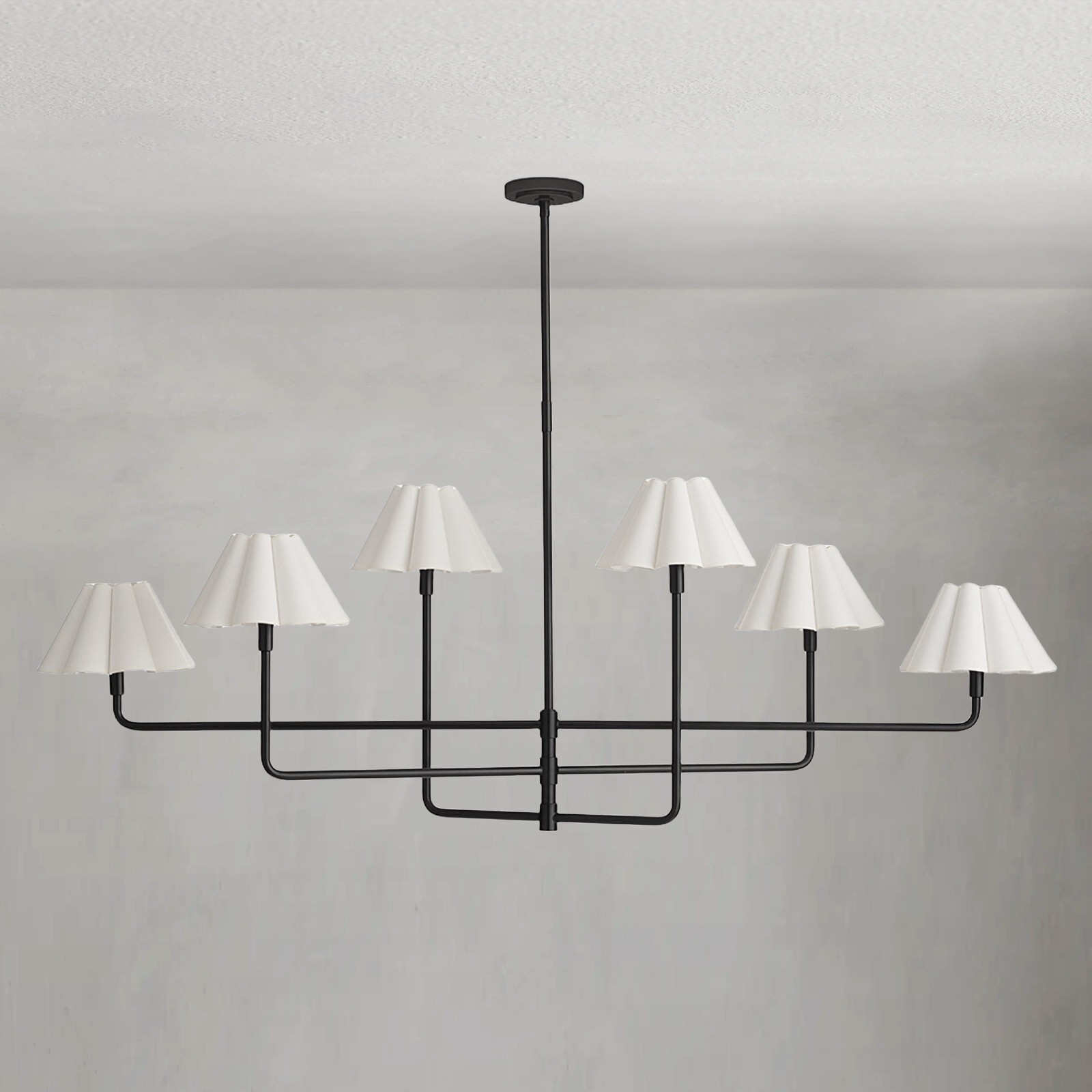 Polara white linen Chandelier(Blackened Brass)