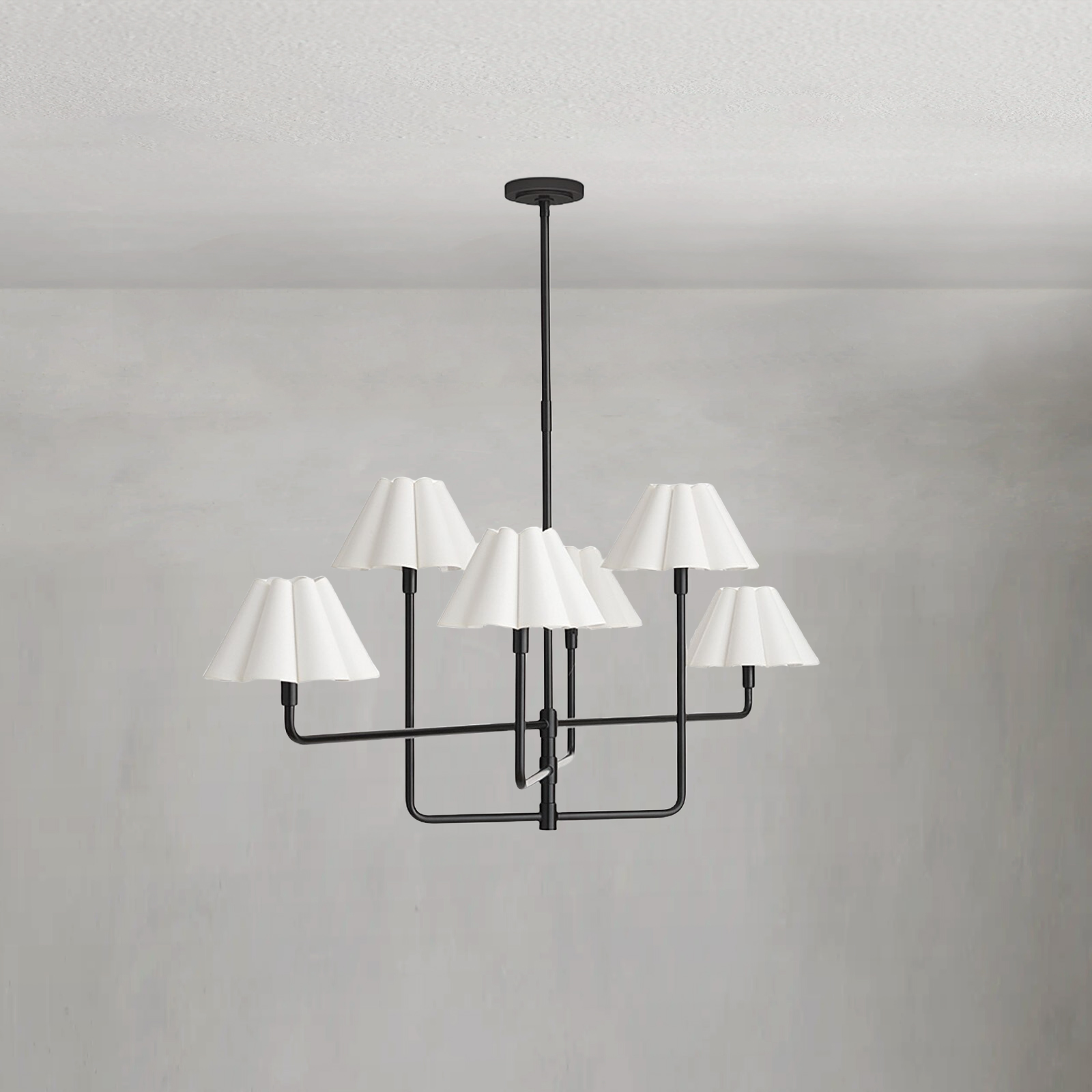 Polara white linen Chandelier(Blackened Brass)