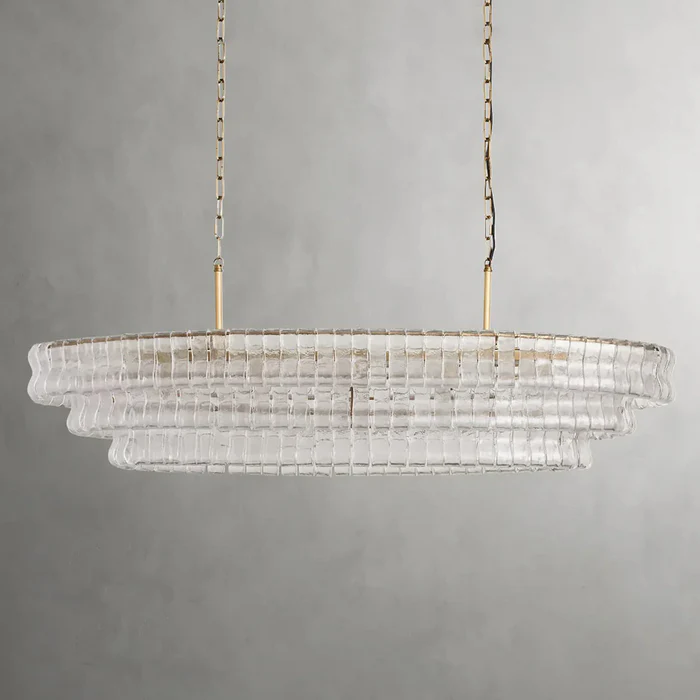 Ghiaccio Round Chandelier in Glass Brass 54"