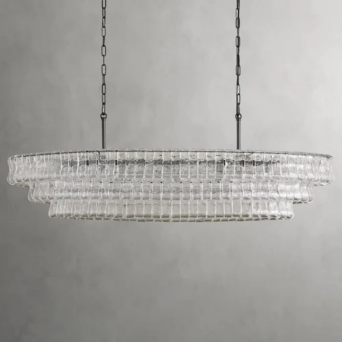 Ghiaccio Round Chandelier in Glass Brass 54"