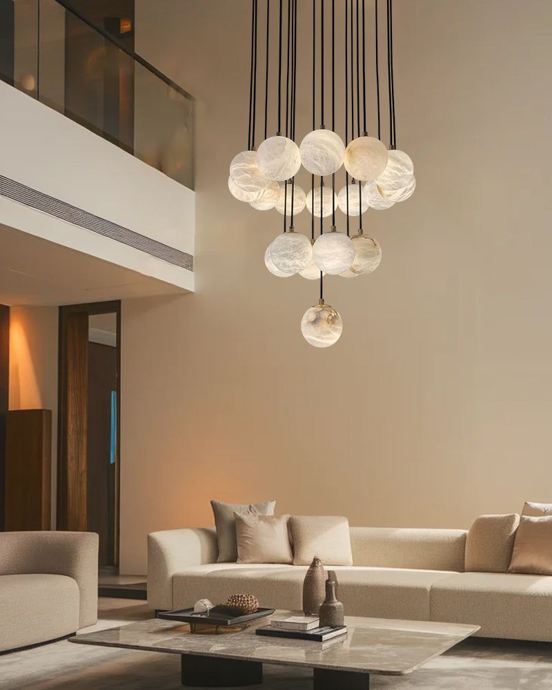 Small Alabaster Cluster Globes Ceiling Pendant Light For High Ceiling