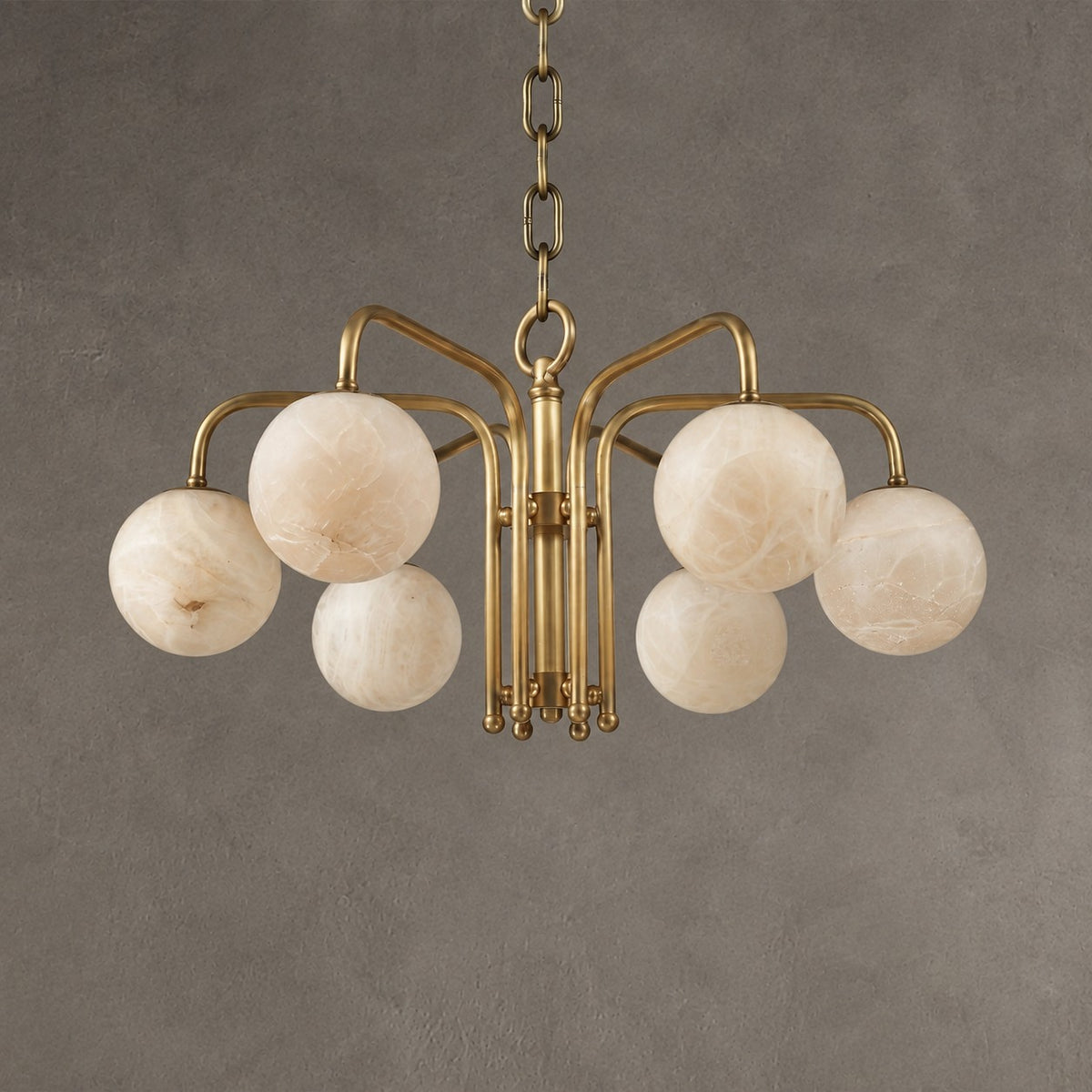 Brass 6-orb Alabaster Pendant Light