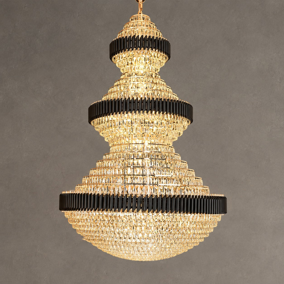 Modern Black Iron Crystal Chandelier For Foyer Staircase Luxurious Design Ceiling Light Fixture